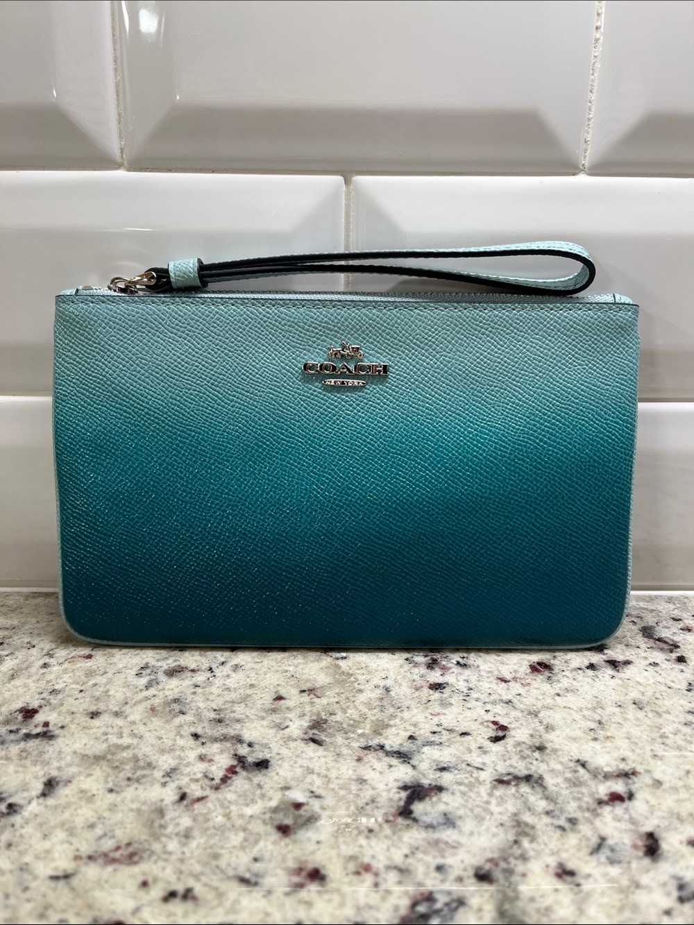 Coach Teal Ombré Large Wristlet NWOT